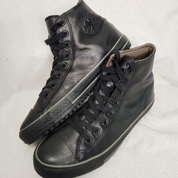"Chuck Taylor" All Star Converse~ Men, Leather High Top- Black on Black- Size:11 - Picture 8 of 13